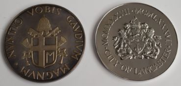 Two Spink & Son cased white metal medallion coins, one Pope John Paul II, the other City of