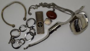 A collection of silver jewellery including large pendant, bangle, bracelet, pendant set with