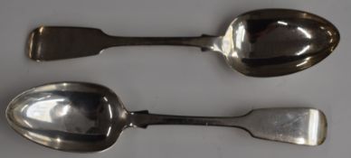 Pair of Victorian hallmarked silver fiddle pattern dessert spoons, London 1851, maker Robert Wallis,