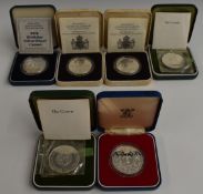 Six Royal Mint UK Silver Proof Royal Commemorative crowns, most with certificates, includes Queen