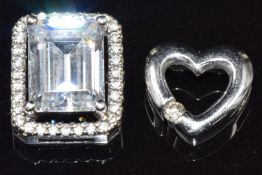 A 9ct white gold heart pendant set with a diamond and a 9k white gold pendant, 2.9g