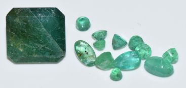 A collection of loose emeralds, the largest approximately 3.8cts