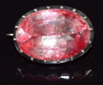 Georgian/ Victorian brooch set with foiled paste, 2 x 1.4cm