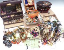 A collection of costume jewellery including pearl bracelet, mother of pearl necklace, vintage