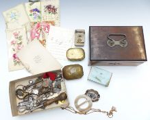A collection of jewellery and bijouterie including mourning brooch, snuff boxes, pocket watch