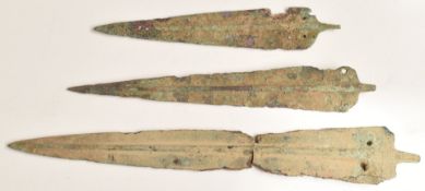 Three ancient bronze dagger blades possibly Luristan / Iran. longest 35.5cm