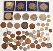 A collection of coins including Victorian jubilee crown, other silver coinage, modern crowns etc