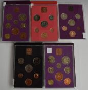 Five Royal Mint UK Proof coin sets to include 1970, 1971, 1973 and 1980