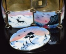Norwegian silver bracelet set with enamel and a similar brooch