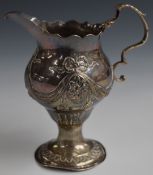 Georgian hallmarked silver jug with embossed decoration, London 1775, maker Nathaniel Appleton & Ann