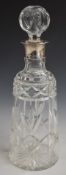 George V Mappin & Webb hallmarked silver mounted cut glass decanter, Birmingham 1934, height 30.5cm