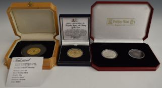 London Mint Office Piedfort silver/gold plated £5 coin in deluxe case together with a further gold