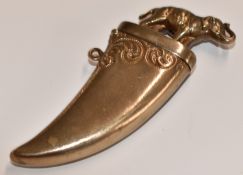 Tusk or tooth shaped vesta with elephant to top, H7.5cm