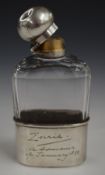 Victorian hallmarked silver cut glass hip flask with bayonet cap, slide off cup and Grand Tour
