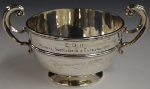 Edward VII hallmarked silver twin handled bowl, Birmingham 1907, maker William Neale & Son, width