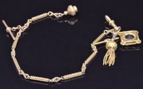 Victorian 15ct gold watch chain/ Albert, length 29.5cm, made up of knotted and ridged elongated