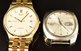 Two Seiko gentleman's automatic wristwatches 6119-7083 with day and date aperture, silver hands