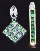 Two 9ct gold pendants set with tsavorite garnet and diamonds, 3.5g