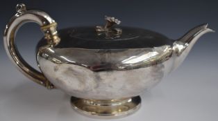 William IV hallmarked silver teapot of plain squat form, London 1830, maker James Charles