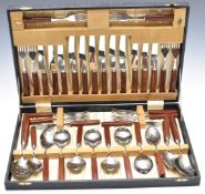 Retro / mid century modern six place setting Monogram canteen of cutlery, case W44.5cm
