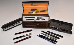 Parker Duofold, Slimfold and Junior fountain pens with 14k gold nibs and other pens including