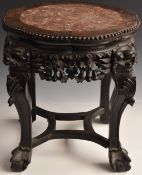 19th/20thC Chinese marble inset padauk table / jardinière stand, diameter 43 x H43cm