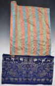 Late 19th/20thC roll of Chinese fabric decorated with blossom and pagodas, 550 x 73cm, together with