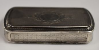 French white metal snuff box with engine turned decoration, marks indistinct, length 8cm, weight