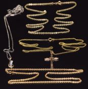 Two 9ct gold chains and two 9ct gold pendants, 10.9g