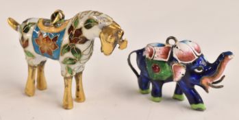 Two zoomorphic enamel pendants, tallest 3cm.
