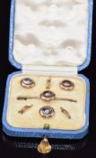A cased set of studs and a French 18ct gold stud set with a rose cut diamond (0.8g)