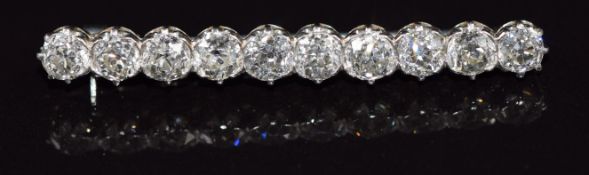 A white gold brooch set with 10 old cut diamonds, the total diamond weight approximately 3ct, 5.7g