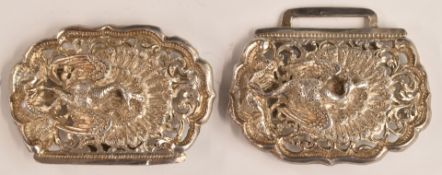 Indian silver buckle decorated with peacocks, width 9cm, weight 69g