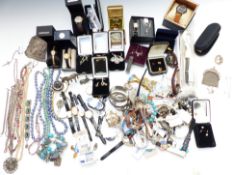 A collection of costume jewellery including watches, silver earrings, silver necklace, necklaces,