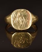 A 9ct gold signet ring, size Z, 9.8g