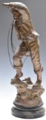 A 19thC spelter figure 'Rescue' of a lifeboatman with a coil of rope and life preserver, H58cm