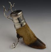 George V hallmarked silver mounted deer slot inkwell and pen stand, London 1914, maker Henry
