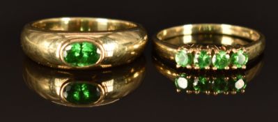 Tw 9ct gold rings set with tsavorite garnets, size L/M, 5.8g