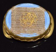 Victorian yellow metal buckle set with hair and with monogram