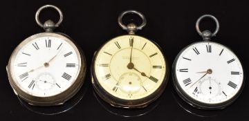 Three hallmarked silver pocket watches comprising Waltham, Elias Wolfe of Sunderland and John Davies