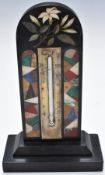 Ashbourne or similar marble and Pietra Dura desk thermometer, with floral and geometric