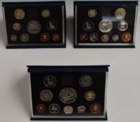 Royal Mint UK Proof coin sets 1996, 1997 and 1998, in deluxe cases