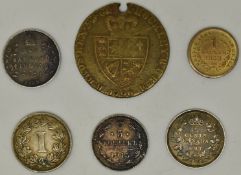 1853 gold USA Dollar, together with some small silver continental late 19th / early 20thC coins etc