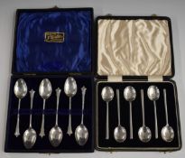 Two cased sets of silver tea or coffee spoons, weight 68g