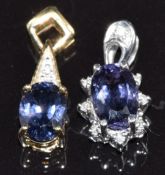 Two 9k gold pendants set with quartz and diamonds, 2.9g