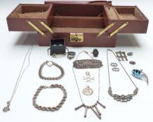 A collection of silver to including marcasite brooch, bracelets, marcasite necklace, cut steel