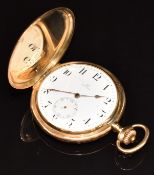Omega Grand Prix 14ct gold Art Deco style keyless winding full hunter pocket watch with inset