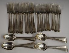 Victorian harlequin canteen of Old English pattern hallmarked silver cutlery, comprising 12 table