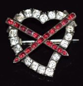 Georgian brooch set with foiled paste in the form of a witching heart with moveable centre sections,