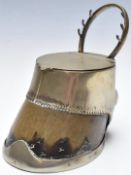 Victorian or early 20thC horse's hoof inkwell or desk stand with pen rack above, H14cm